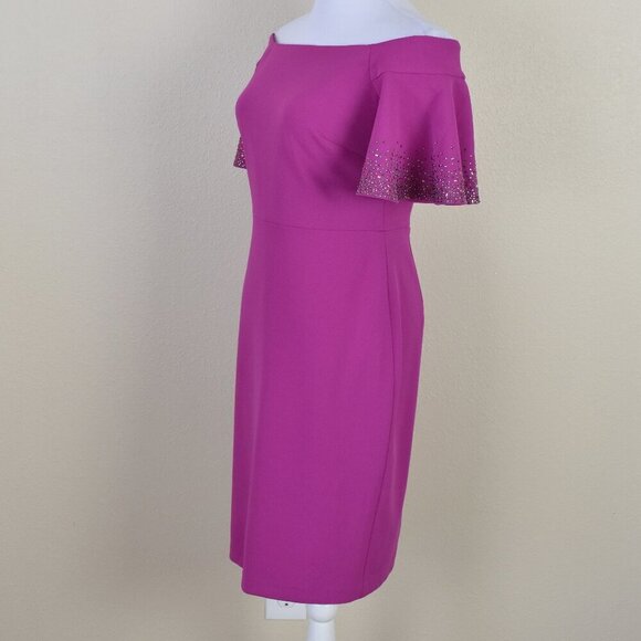 Calvin Klein Off Shoulder Sheath Flutter Sleeve Dress - 4 - Picture 4 of 9